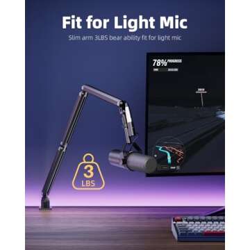 TODI Mic Arm, Microphone Arm 360° Rotatable, Storable Desk Microphone Stand Bear 3LB with Mount Clamp, Mic Stand Boom Arm with Cable Management with 3/8'' 5/8'' Interface for Live Streaming, Gaming