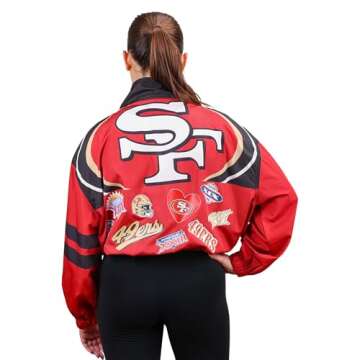 FOCO Women's Standard Olivia Culpo x San Francisco 49ers NFL Winning Play Windbreaker Jacket, Team Color