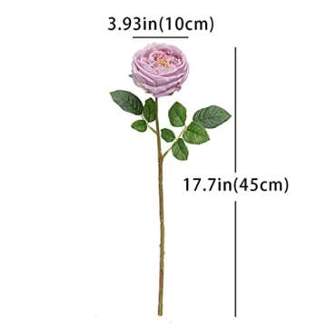 DUYONE Fake Flowers for Decoration Home Decor Real Touch Artificial Flowers Austin Rose Peony Latex Fake Flower Living Room Decoration Vivid Pink Roses Peonies (Light Purple 4pcs)