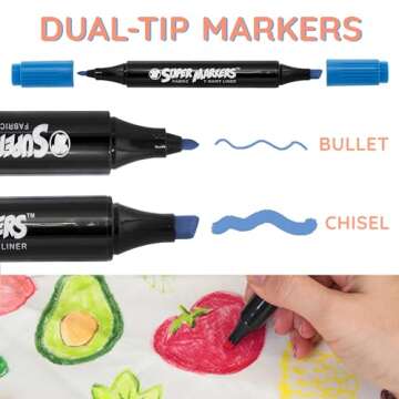 U.S. Art Supply Super Markers 20 Unique Colors Dual Tip Fabric & T-Shirt Marker Set-Double-Ended Fabric Markers with Chisel Point and Fine Point Tips - 20 Permanent Ink Vibrant and Bold Colors