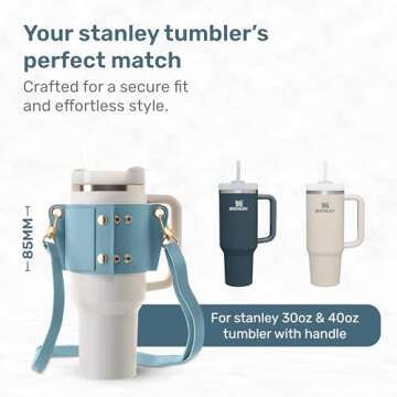 Tumbler Tote Stylish, Blue Fits 30 & 40oz Stanley Tumbler Holder with Strap, Lip Balm Holder, Key Ring Attachment, Credit Card Holder, Durable Fabric, Hydro Carrier with Storage Pouch