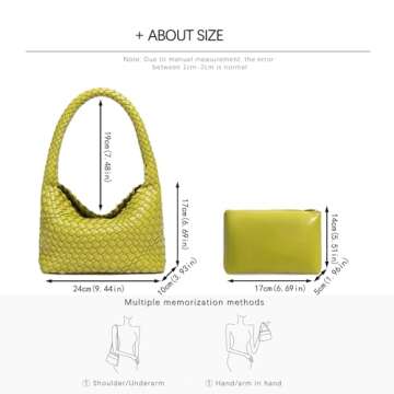 Fashion Designer Handbags and Purses Women Shoulder Bag Casual Versatile Hand Woven Shopping Totes Ladies Underarm Bags (Fruit Green)