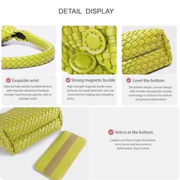 Fashion Designer Handbags and Purses Women Shoulder Bag Casual Versatile Hand Woven Shopping Totes Ladies Underarm Bags (Fruit Green)