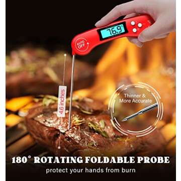 DOQAUS Digital Meat Thermometer, Instant Read Food Thermometers for Cooking, Kitchen Probe with Backlit & Reversible Display, Wide Temperature Range for Turkey, Grill, BBQ, Baking, Bread, Sourdough