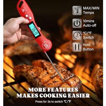 DOQAUS Digital Meat Thermometer, Instant Read Food Thermometers for Cooking, Kitchen Probe with Backlit & Reversible Display, Wide Temperature Range for Turkey, Grill, BBQ, Baking, Bread, Sourdough