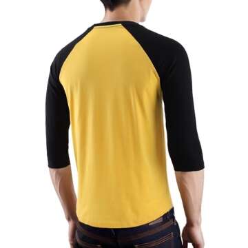 KNQR Men's Casual Fashion Slim Fit Tagless 3/4 Sleeve Action Sports Athletic Baseball Jerseys T Shirts K.Gold/Black XXL