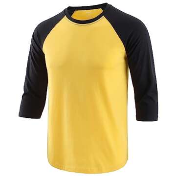 KNQR Men's Casual Fashion Slim Fit Tagless 3/4 Sleeve Action Sports Athletic Baseball Jerseys T Shirts K.Gold/Black XXL