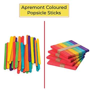 Apremont 200 pcs Colored Wooden Craft Sticks, Popsicle Stick, Arts and Crafts, Best for DIY Games Making, Building Designs or Kids Education, 4.5 inch Long (4.5 Inches, Mixed Colors)