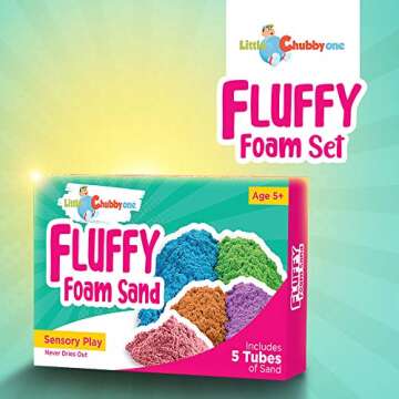 LITTLE CHUBBY ONE Kids Fluffy Foam Sand Set - Magic Sand Set - Toy Set includes 5 Tubes of Sand Helps Develop Creativity and Motor Skills - for Boys and Girls Age 3 4 5 6 7 8 9 10