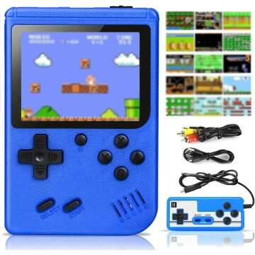 DEIKAL Handheld Game Console, Retro Game Console with 500 Classic FC Games 3 Inch Screen 1020mAh Rechargeable Battery Portable Game Console Support TV Connection & 2 Players for Kids Adults