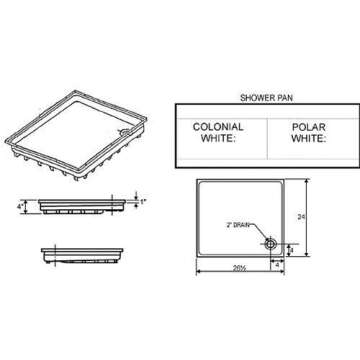 ICON 00461 Shower Pan SP100-27" x 24" x 4", Polar White