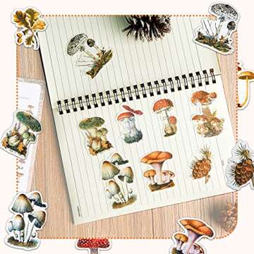 120 Pieces Mushroom Stickers Decals Mushroom Plants Theme Stickers Self-Adhesive DIY Scrapbook Stickers for Laptop Water Bottles Skateboard Windows Refrigerator DIY Crafts Decoration, 2 Packs