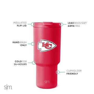 Simple Modern Officially Licensed NFL Kansas City Chiefs 30 oz Tumbler with Flip Lid and Straws | Insulated Cup Stainless Steel | Gifts for Men Women | Trek Collection | Kansas City Chiefs