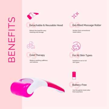 Elizabeth Mott-Ice Roller for Face & Eye Puffiness Relief - Detachable & Reusable Massager Head Face Roller Tool - Cold Therapy for Puffiness, Swelling, Redness, Blood Circulation - All Skin Types