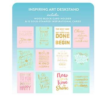 Eccolo Inspirational Cards Set with Wooden Display Stand - 12 Boxed Daily Words Encouragement Cards, Daily Love Cards for Self-Love and Mindfulness, Home or Office Desk Decor (5 x 6.75 inches)