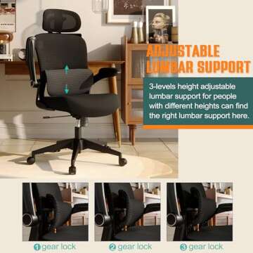 SUNNOW Mesh Office Chair, Ergonomic Desk Chair with Adjustable Lumbar Support & Flip-up Armrest, Comfort Wide Seat, High-Back Computer Task Chair for Home Office Student