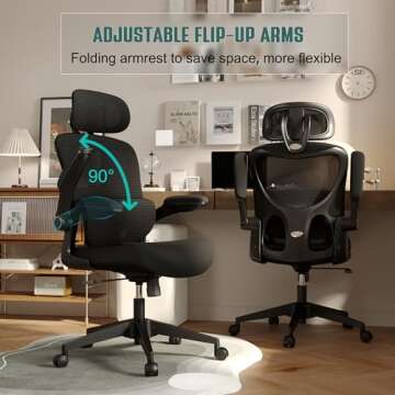 SUNNOW Mesh Office Chair, Ergonomic Desk Chair with Adjustable Lumbar Support & Flip-up Armrest, Comfort Wide Seat, High-Back Computer Task Chair for Home Office Student