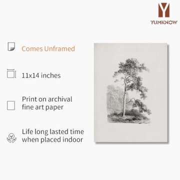 Vintage Farmhouse Engrave Line Wall Art - Nature Mountains Trees Etching Rustic Picture - Landscape Forest Drawing Print Poster - Grey Neutral Sketch - Minimalist Mid Century French Country Room Decor