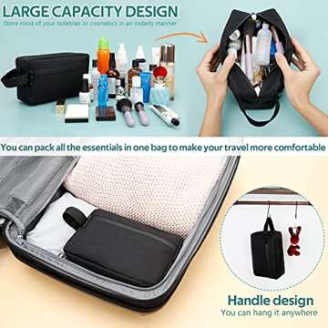 FUNSEED Travel Toiletry Bag for Women and Men, Shaving Bag for Toiletries Accessories, Foldable Storage Bags with Handle for Cosmetics Brushes Tools, Black