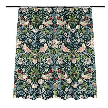 Obal William Morris Shower Curtain, Original Design Green Shower Curtain Set for Bathroom Heavy Weight Fabric Decorative Bath Curtain Washable Curtain Hooks, 71x71” Strawberry Thief