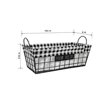 Rae Dunn ‘Farm Fresh’ Metal Lined Basket - Rustic, Farmhouse, Vintage Style with Wire and Fabric - Storage Organizer for Kitchen, Pantry, Laundry Room, Closet, Nursery, Office - Cute Home Décor