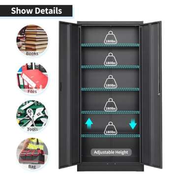 Wanfu Metal Storage Cabinet, 71”H Metal Garage Cabinet with 5 Adjustable Shelves, Locking Storage Cabinets for Garage, Home, Office, Pantry(Black)