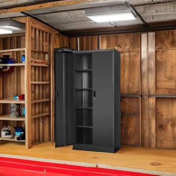 Wanfu Metal Storage Cabinet, 71”H Metal Garage Cabinet with 5 Adjustable Shelves, Locking Storage Cabinets for Garage, Home, Office, Pantry(Black)