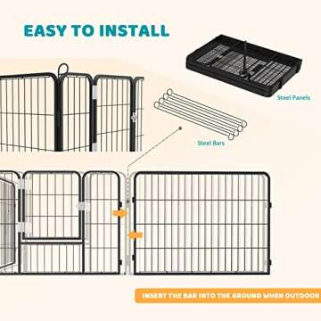 OFIKA Heavy Duty Metal Dog Playpen for Medium/Small Animals, 8 Panels 24”Height x 27" Width, Dog Fence Exercise Pen with Doors, Pet Puppy Outdoor Playpen Pen for Outdoor, Indoor, RV, Camping, Yard