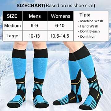 COOPLUS 2 Pairs Ski Socks for Men Women, Compression Knee High Sock for Skiing Snowboarding Hiking Outdoor Sport Cold Weather