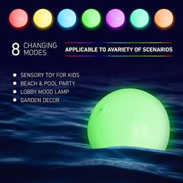 FLAMDYNO Pool Toys - 4 Pack Light Up Beach Balls for Kids w/ 8 Light Modes, Pool Beach Games Balls for Outdoor or Indoor Activities, Glow in The Dark Pool Beach Decorations for Kids and Adults