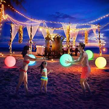 FLAMDYNO Pool Toys - 4 Pack Light Up Beach Balls for Kids w/ 8 Light Modes, Pool Beach Games Balls for Outdoor or Indoor Activities, Glow in The Dark Pool Beach Decorations for Kids and Adults