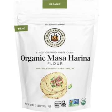 King Arthur Organic Masa Harina: Premium Corn Flour for Authentic Tortillas & Tamales - Non-GMO, Gluten-Free, Finely Ground White Corn Meal - American-Grown, Traditional Process - 2 lbs