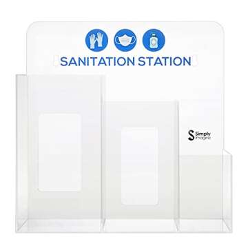 SimplyImagine Sanitation Station, Hygiene Station for Glove Box, Face Masks & Hand Sanitizer - Disinfect & Dispense in Commercial Areas, Businesses, Churches - Portable or Wall Mounted Acrylic Holder