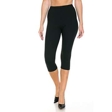 Leggings Depot Womens 1" Waistband High Waisted Solid Leggings Pants (Capri, Black, One Size)