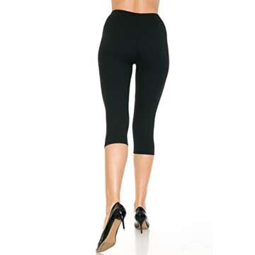 Leggings Depot Womens 1" Waistband High Waisted Solid Leggings Pants (Capri, Black, One Size)