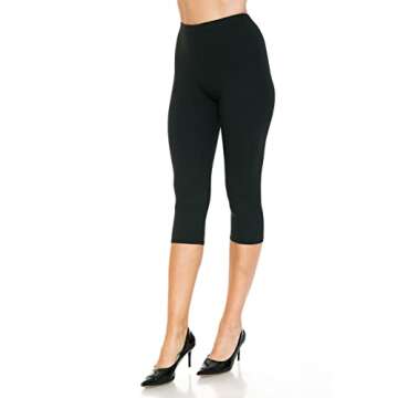 Leggings Depot Womens 1" Waistband High Waisted Solid Leggings Pants (Capri, Black, One Size)