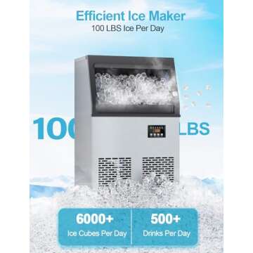 Coolski Commercial Ice Maker Machine, 100 lbs/24H Under Counter Ice Machine with 34lbs Ice Storage, Stainless Steel Freestanding Ice Makers for Home Bar Restaurant Outdoor, 45 Ice Cubes