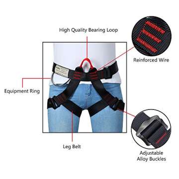 HandAcc Climbing belts, Safe Seat Belts for Tree Climbing Outdoor Training Caving Rock Climbing Rappelling Equip - Half Body Guide belt for Women Man and Novice