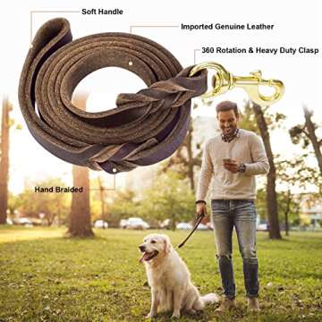 Guiding Star 6ft Leather Dog Leash and Collar Set, Soft Braided Leather Dog Leash 6ft with Adjustable Dog Collar, Heavy Duty Leather Dog Collar and Leash Set Combo for Small Medium Large Dogs