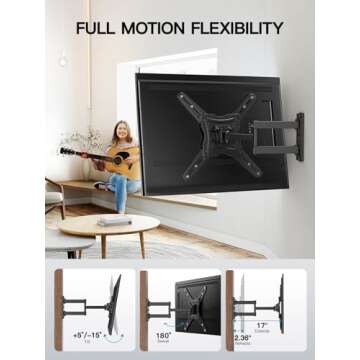 Pipishell Full Motion TV Wall Mount for 26-60 inch Flat or Curved TVs up to 77 lbs, TV Bracket Wall Mount with Articulating Arms, Extension, Tilt, Swivel, Leveling, Max VESA 400x400mm, PIMF7