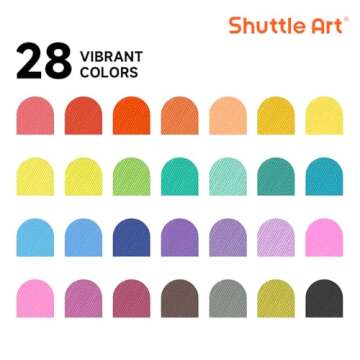 Shuttle Art 28 Colors Fabric Markers, Fabric Markers Permanent Markers for T-Shirts Clothes Sneakers Jeans with 11 Stencils 1 Fabric Sheet,Permanent Fabric Pens for Kids Adult Painting Writing