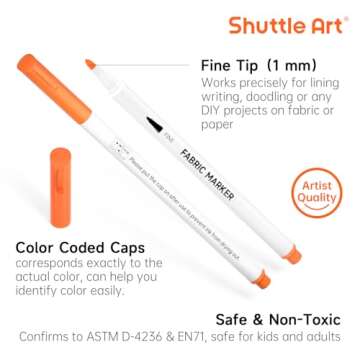 Shuttle Art 28 Colors Fabric Markers, Fabric Markers Permanent Markers for T-Shirts Clothes Sneakers Jeans with 11 Stencils 1 Fabric Sheet,Permanent Fabric Pens for Kids Adult Painting Writing