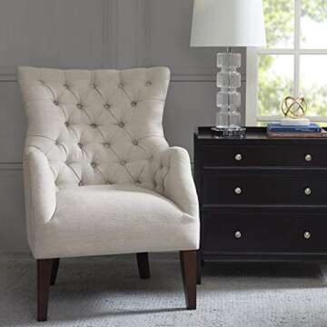 Madison Park Hannah Button Tufted Wing Chair - Ivory - See Below (FPF18-0401)