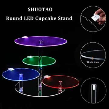 SHUOTAO 4 Tiers LED Round Acrylic Cupcake Stand, Rechargeable LED Light Clear Cupcake Tower Stand for Christmas, Weddings, Anniversaries, Baby Showers, Birthday Parties