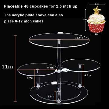 SHUOTAO 4 Tiers LED Round Acrylic Cupcake Stand, Rechargeable LED Light Clear Cupcake Tower Stand for Christmas, Weddings, Anniversaries, Baby Showers, Birthday Parties