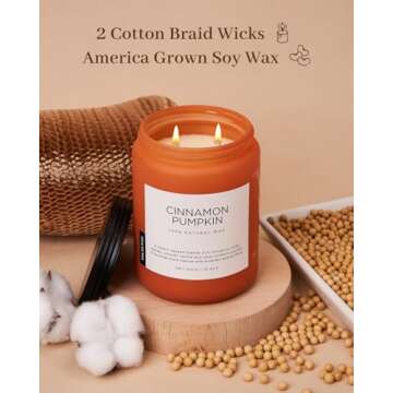 M&SENSE Cinnamon Pumpkin Scented Fall Candles, Double Wick Large Soy Natural Candles 19.4oz 110 Hours Long Lasting Slow Burning, Halloween Autumn Candle Gift Home Decor MSS603L07