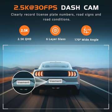 Dash Cam Front 2.5K: VEEMENT Mini Dash Cam for Cars, 1440P Car Camera with APP, WiFi Dash Cam with WDR Night Vision, 24 Hours Parking Monitor Dashcams, 160°Wide, G-Sensor