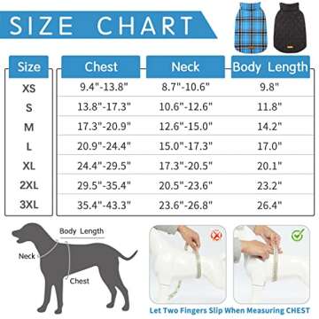 Kuoser Warm Dog Coat, Reversible Dog Jacket Waterproof Dog Winter Coat British Style Plaid Dog Clothes Pet Dog Cold Weather Coats Cozy Snow Jacket Vest for Small Medium Large Dogs Blue M