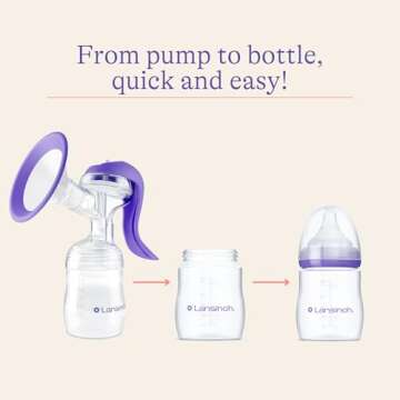 Lansinoh Manual Breast Pump, Hand Pump with Comfortable Flange for Breastfeeding Essentials, Includes Baby Bottle for Feeding, 5oz