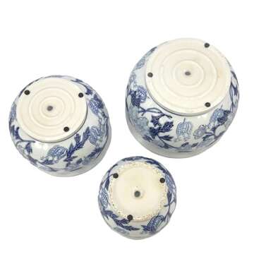 Galt International Blue & White Round Floral Porcelain Ceramic Plant Flower Planter Pot Set of 3 (8", 10", 12") Garden Pots Chinese Asian Design